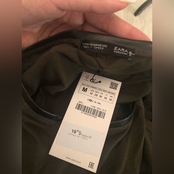 Zara khaki leather trimmed top - Picture 2 of 4